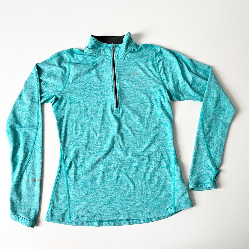 Nike Running 1/4 Zip Dri-Fit Long Sleeve Mock Neck Baselayer  Blue Small